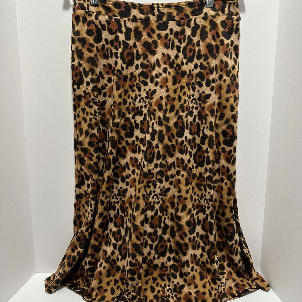IVY JANE Leopard Print Pull-on Slip Maxi Drapery Skirt, Size: M (Medium)